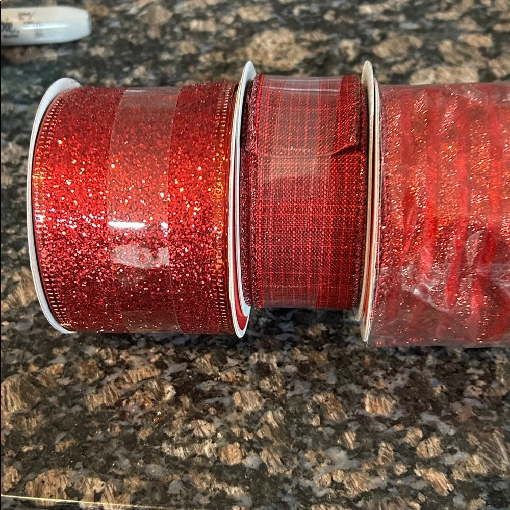 CELEBRATE IT SPARKLING ASSORTED RED WIRED RIBBON LOT OF 3 NWT
